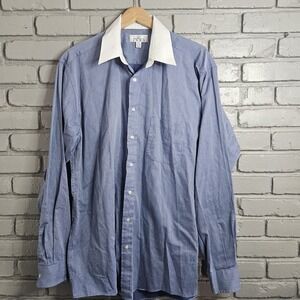 Enro Mens Dress Shirt 17 37-38 Tall Blue Preppy Striped Oxford Long Sleeve